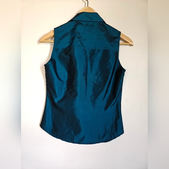 Express size 1/2 XS 100% silk button up blouse teal blue, vintage,office - Picture 2 of 7